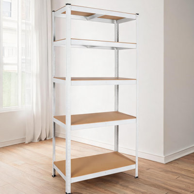 Garage, Basement and Pantry Storage: Crisp White Laminated Q235 Steel 5-Tier Adjustable Multipurpose Storage Shelving Unit, 59 H x 29.5 W x 12 D Inches