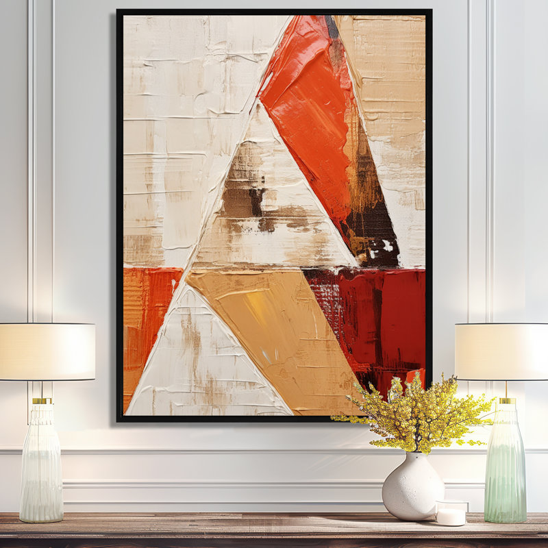 «Triangular Motions - Abstract Collages Wall Art Living Room», H 20 po x l 12 po x P 1 po, Toile avec cadre flottant noir