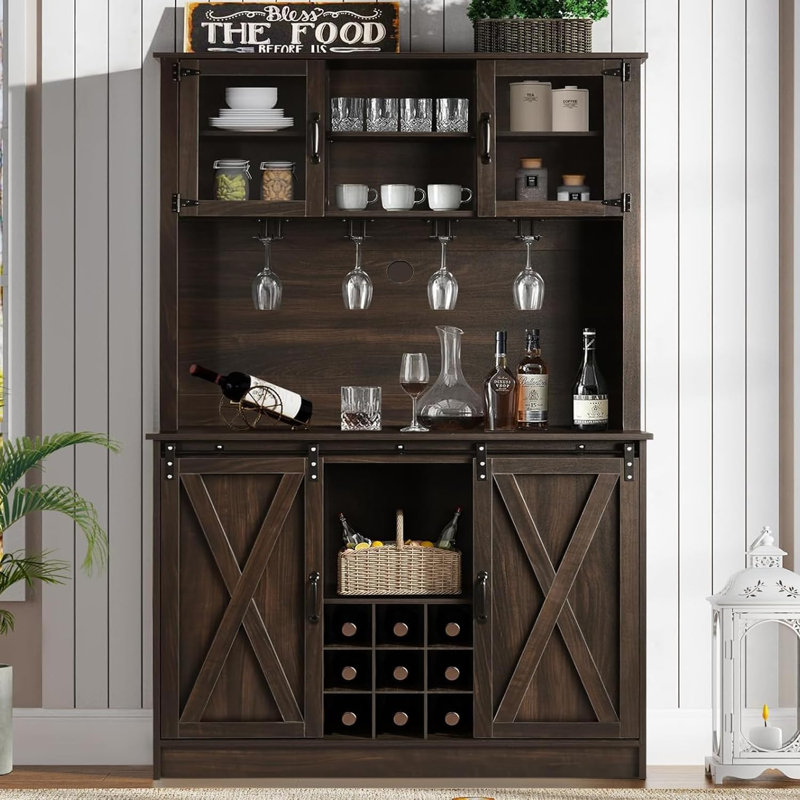 72'' Farmhouse Coffee Bar Cabinet, Brown