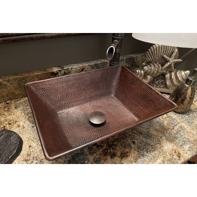 17" Rectangle Wired Rim Vessel Hammered Copper Sink