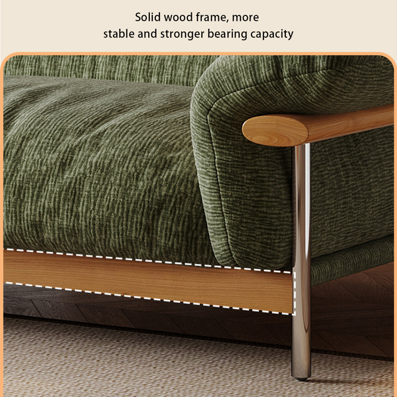 88.58"Green linen-blend loveseat with throw pillows, 35.43" H x 88.58" W x 37.4" D