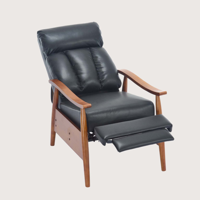 Fauteuil à cadre en bois, fauteuil d'appoint moderne pour le salon, Similicuir noir