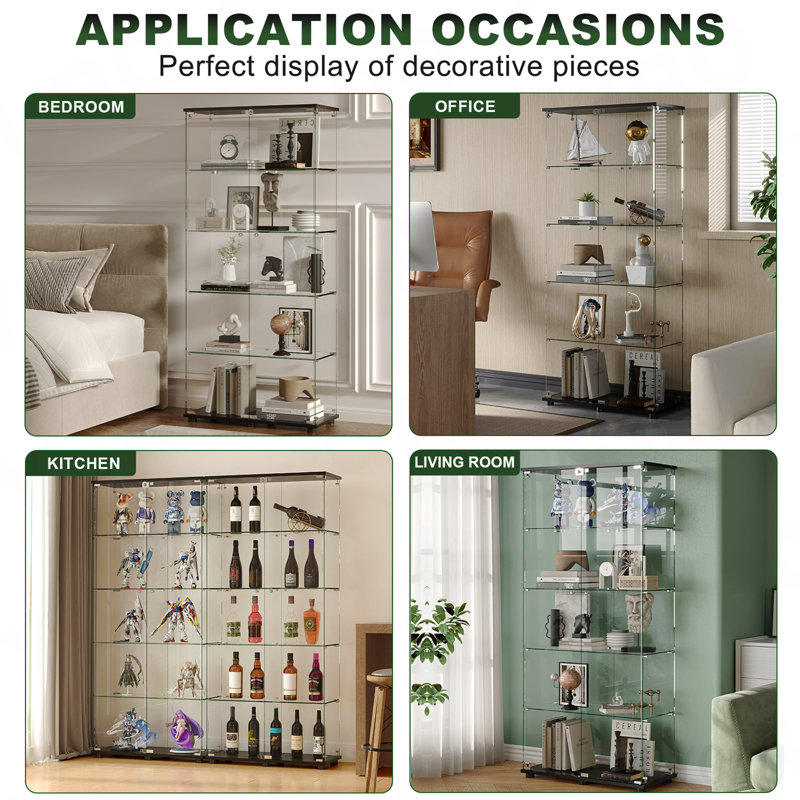 Vitrine 72 po en verre, 5 tablettes, double porte avec serrure - standard