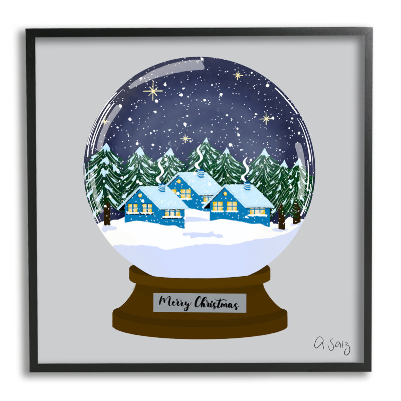 Merry Christmas Winter Snow Globe, encadré sur bois par Ale Saiz Studio, impression, Giclée encadrée noir minuit