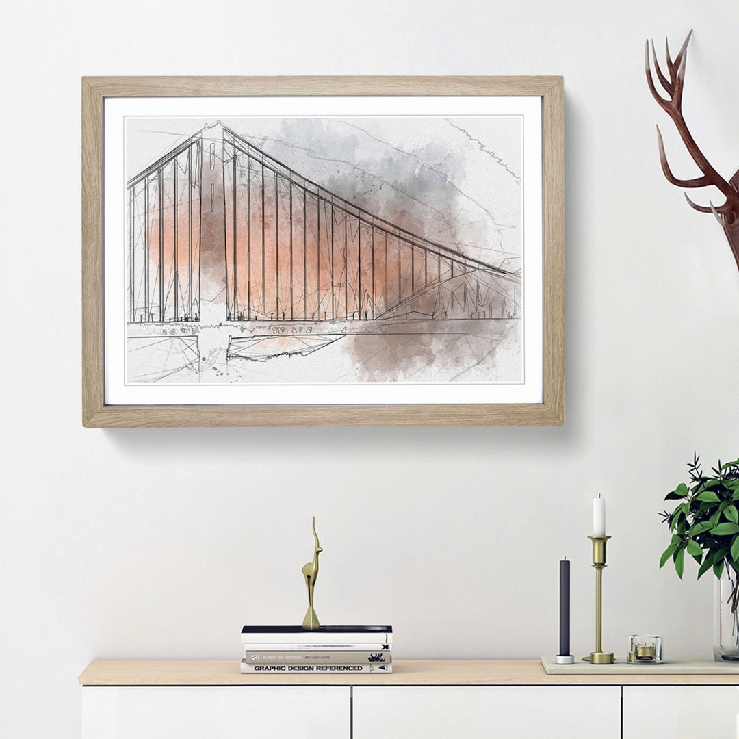 Sunset over Golden Gate Bridge in Abstract - Picture Frame Graphic Art Print