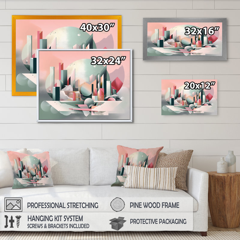 Rose et vert surréel Horizons I - Paysage abstrait, art mural, salon, H 12 po x l 20 po x P 1 po