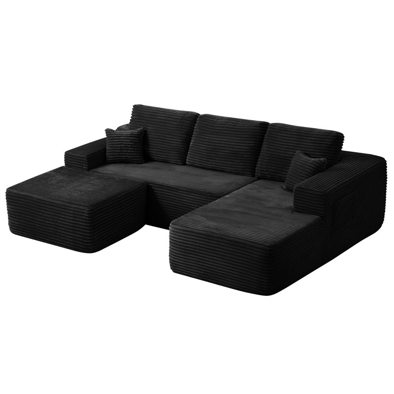 Cloud 104" U-Shape 3 Piece Modular Sectional Sofa Black with Right Chaise No Assembly Required