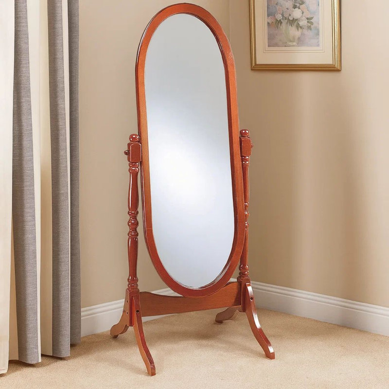 Finition miroir de plancher de bois traditionnel de style reine Anna, 59"H x 23"W x 20"D, Ancien