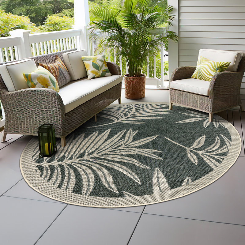 Dowd Floral Blue/Gray/Ivory, Indoor & Outdoor Area Rug, Round 7'10"