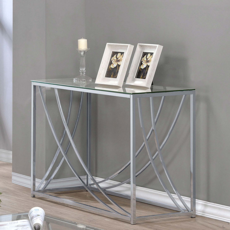 Chrome Glass Top Entryway Console Table Accents