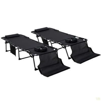 Outsunny 2 Piece Folding Chaise Lounge With 5-Level Reclining Back, Outdoor Tanning Chair With Reading Face Hole, Outdoor Lounge Chair With Side Pocket & Headrest For Beach, Yard, Patio