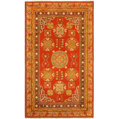 Vintage One-of-a-Kind Rectangle 4'2" X 7'7" 1920s Wool Area Rug in Red