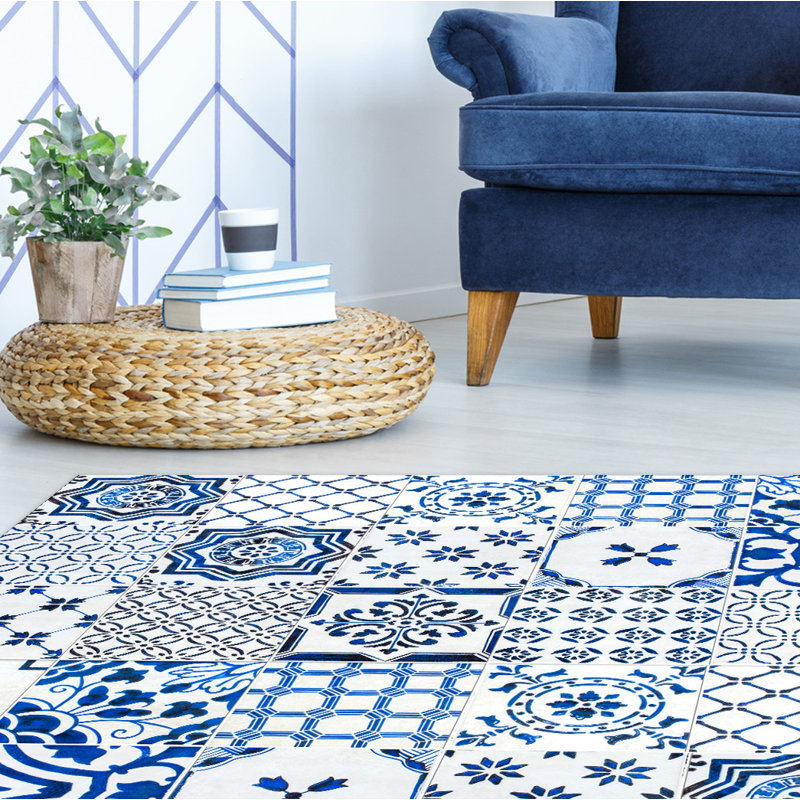 Miera Vinyl Mat in Blue/White, Rectangular 100 x 133cm