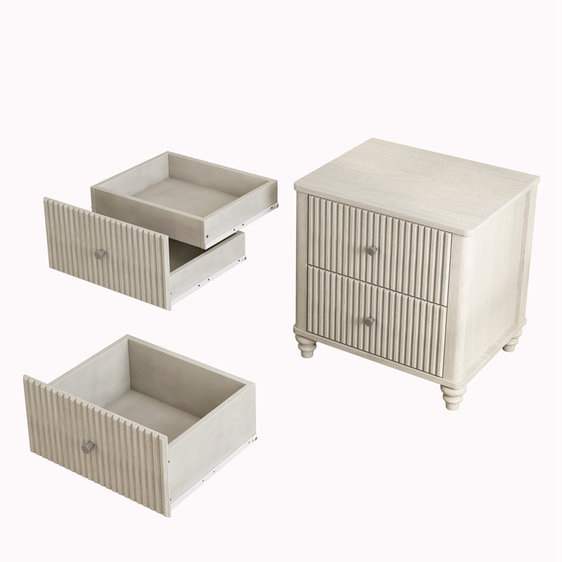 Table de chevet en bois Mid-Century moderne avec poignée en métal, Beige, Individuel