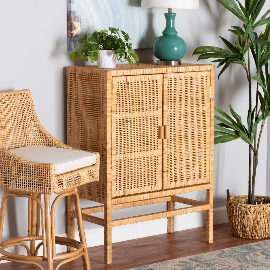 Wroblewski 2 - Door Rattan and Mahogany wood Accent Cabinet Beachcrest Home™
