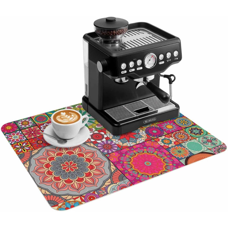 Tapis de cuisine/bar à café, sous-tapis à café, motif géométrique tribal coloré, absorbant et antidérapant, accessoire de bar à café, tapis d'égouttage pour comptoir de cuisine, motif ethnique abstrait, 51 x 81 cm