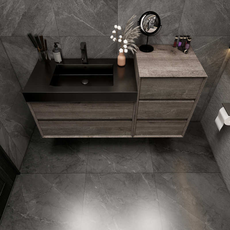 Golitz 55'' Single Bathroom Vanity with Stainless Steel Top, Oak
