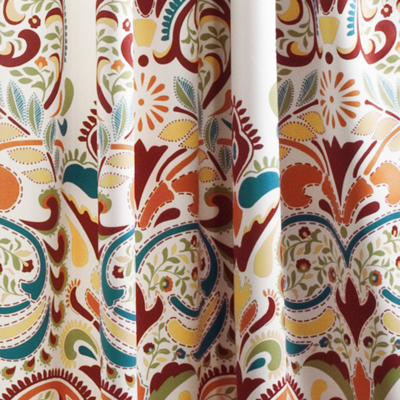 Clara Turquoise and Tangerine Bohemian Polyester Blackout Drapes