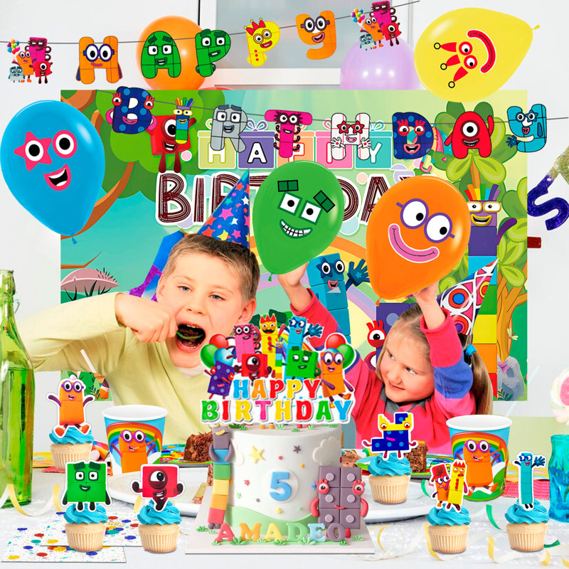 112 pièces décorations d'anniversaire Number Blocks, vaisselle de fête Number Blocks 