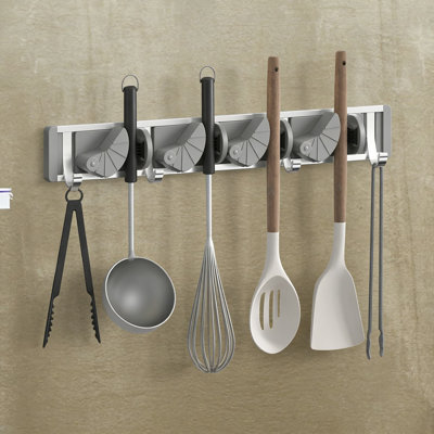 Wall Mounted Mop & Tool Organizer: 4 Slots, 4 Hooks, Sturdy Metal Construction