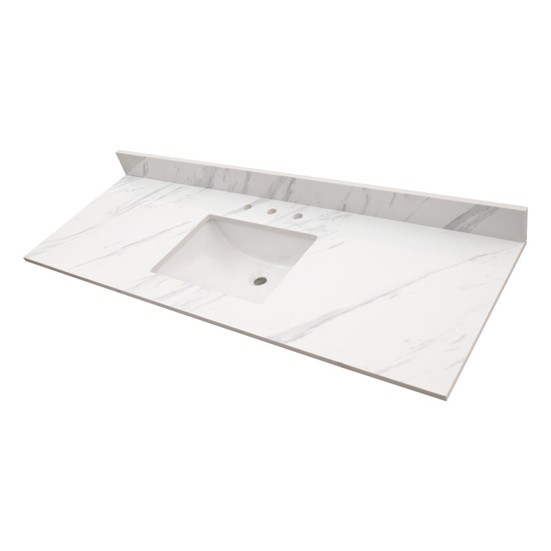 25 in. W x 22 in. D x 0.75 in. H Engineered Marble Vanity Top in Calacatta White with White Basin 25 in. W x 22 in. D x 0.75 in. H Engineered Marble Vanity Top in Calacatta White with White Basin