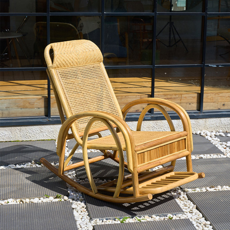 Chaise berçante moderne en rotin simple tissé moderne, Brun