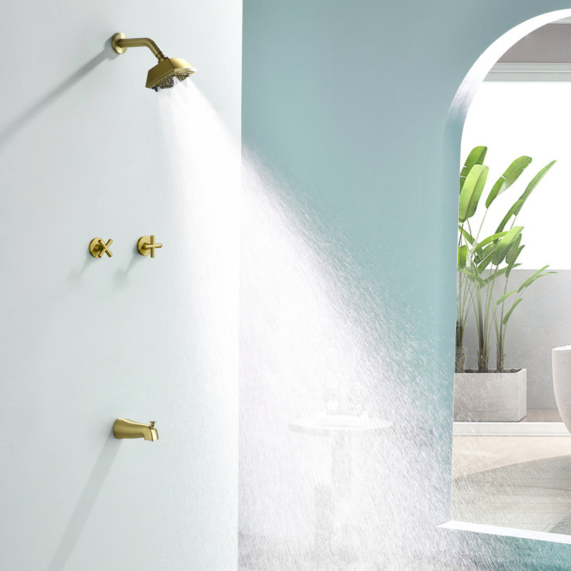 2 Handle Shower Faucet Set With Tub Spout 6-spray Shower Head And Handle Set Shower Trim Kit With Rough-in Valve Bathroom Shower Faucet Valve Trim Kit