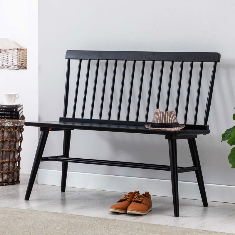 Banc en bois massif Modern Farmhouse Hadiya, Noir