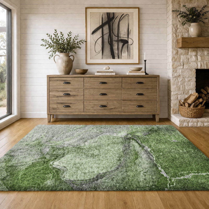 Tapis de qualité supérieure lavable à la machine à poils longs ADS524, Olive, 3 pi x 5 pi