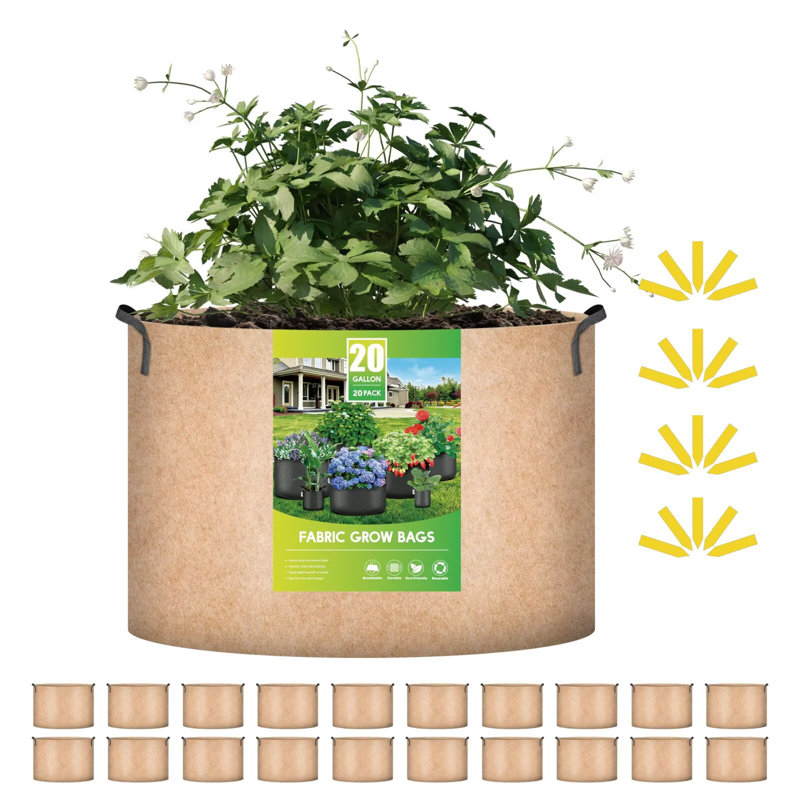 Ensemble de sacs de culture de 20 gallons, pots de jardin non tissés avec poignée renforcée, pot de fleurs et aération pour tomates, fruits, légumes et fleurs, brun clair