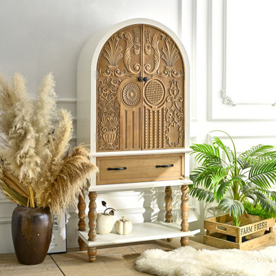 31.50" Arched Flower Carved Door Accent Sideboard Cabinet With 1 Drawer And Shelf, Wooden Cabinet For Kitchen, Dining Room, Living Room