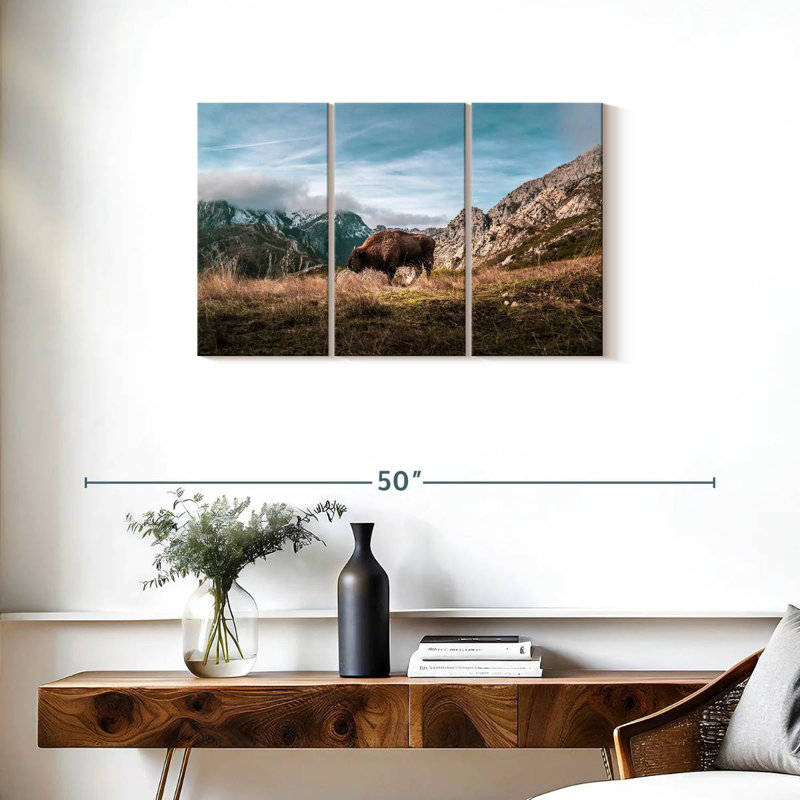 Brampt Bison On A Mountain, 20" H x 33" W