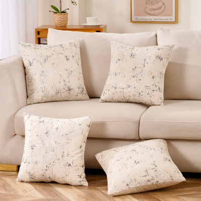 Housse de coussin en velours à motif abstrait | Housses de coussin décoratif | 4 pièces | Carré