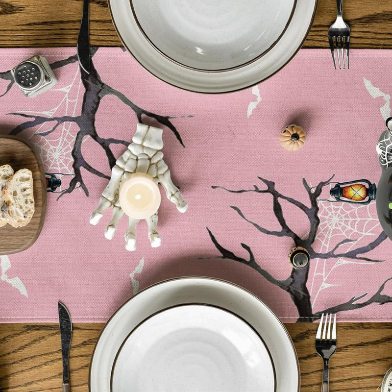 Halloween Table Runner 183 x 33 cm, Ghost Pink Table Runner, Halloween Table Decorations Linen for Kitchen Dinning Home Seasonal Holiday Party Decor