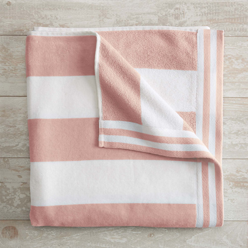 100% Cotton Cabana Stripe Oversized Beach Towels, Dusty Rose/White