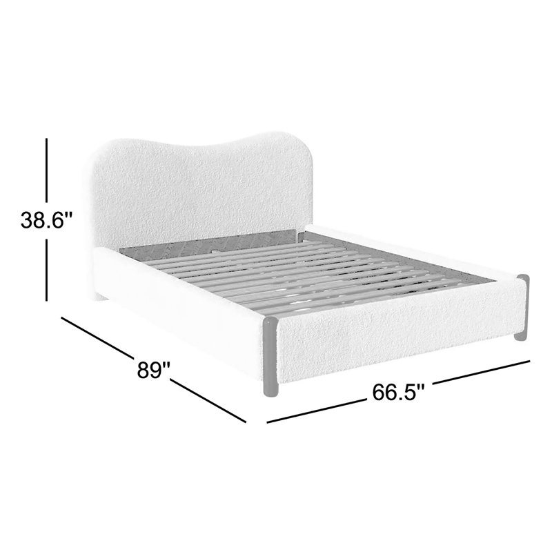 Brechtel Platform Bed Frame with Fabric Upholstered Headboard and Wooden Slats Support,No Box Spring Needed , White, Queen