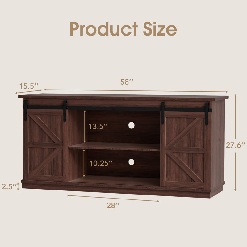 Meuble télé avec portes de grange coulissantes pour téléviseur de 65 po ou moins Hartin, Chocolat