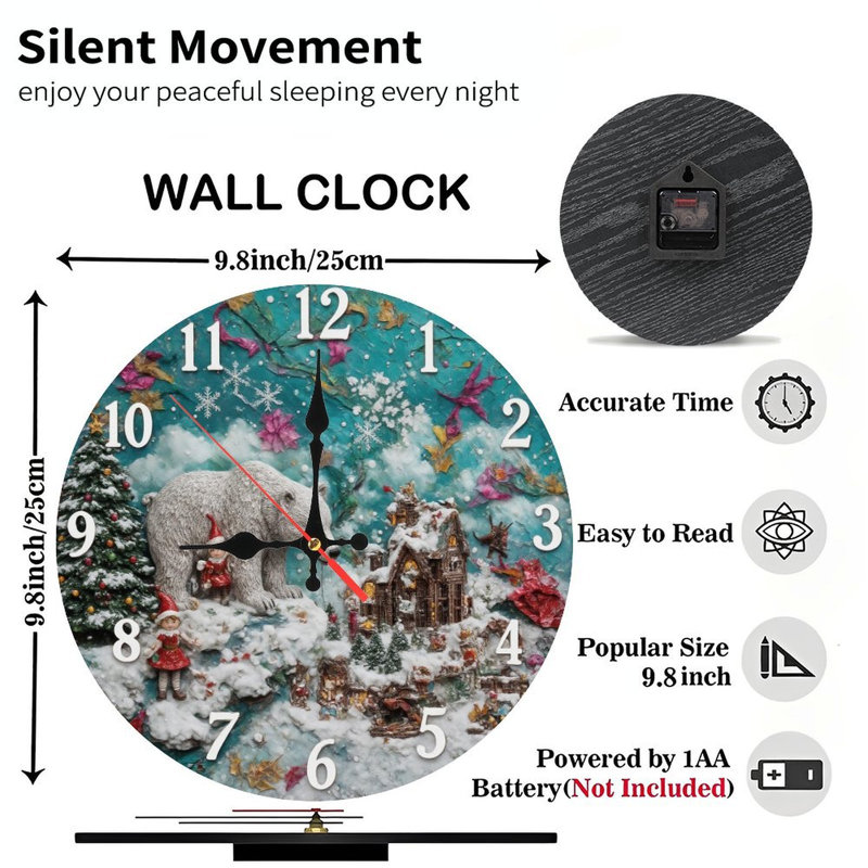 Horloge de Noël-ours-elfes-neigeux-maison