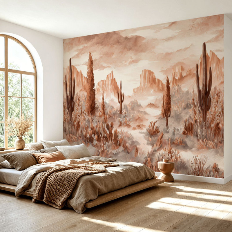 Papier peint adhésif auto-adhésif moderne pour la chambre à coucher Peel and Stick L 69 po x l 96 po - avec cactus Western Desert