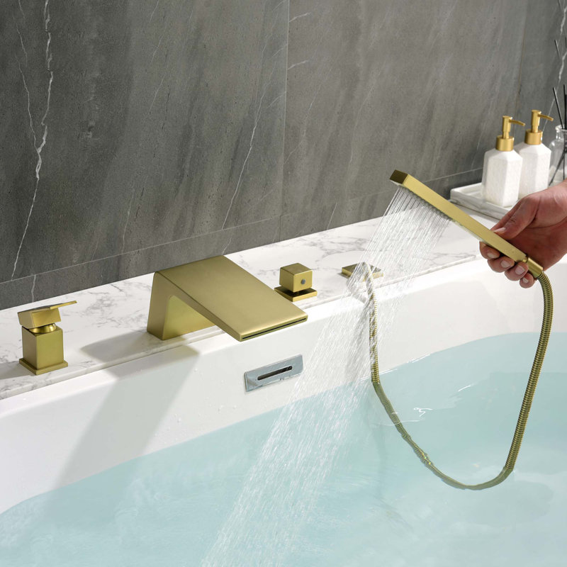 Robinet de baignoire romaine monocommande à fixation sur le comptoir avec douche à main et tuyau d'alimentation en eau