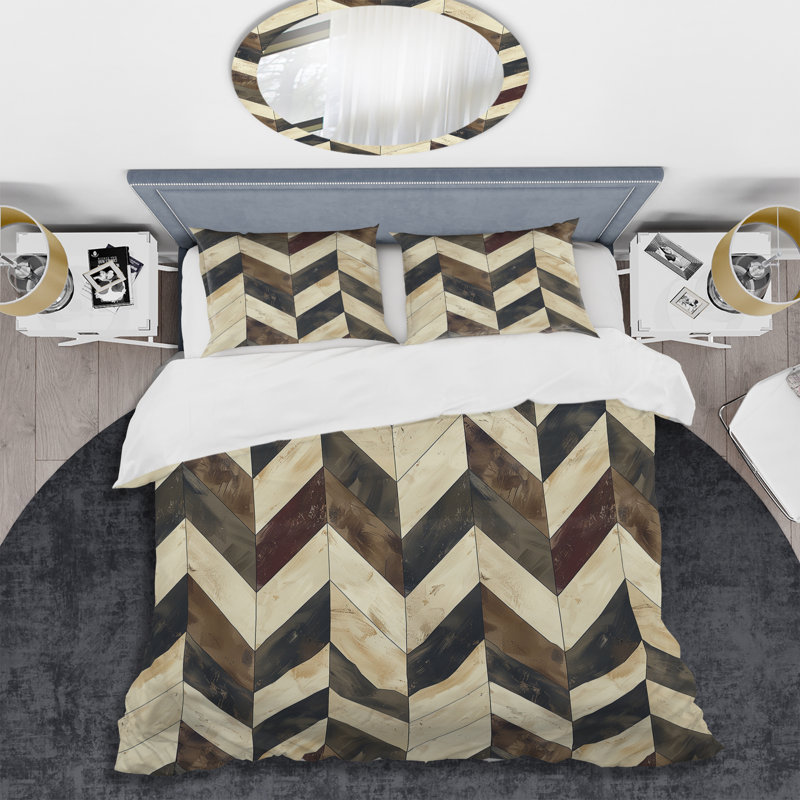 Ensemble de housse de couette beige à motif de chevrons brun Dream I - Modern