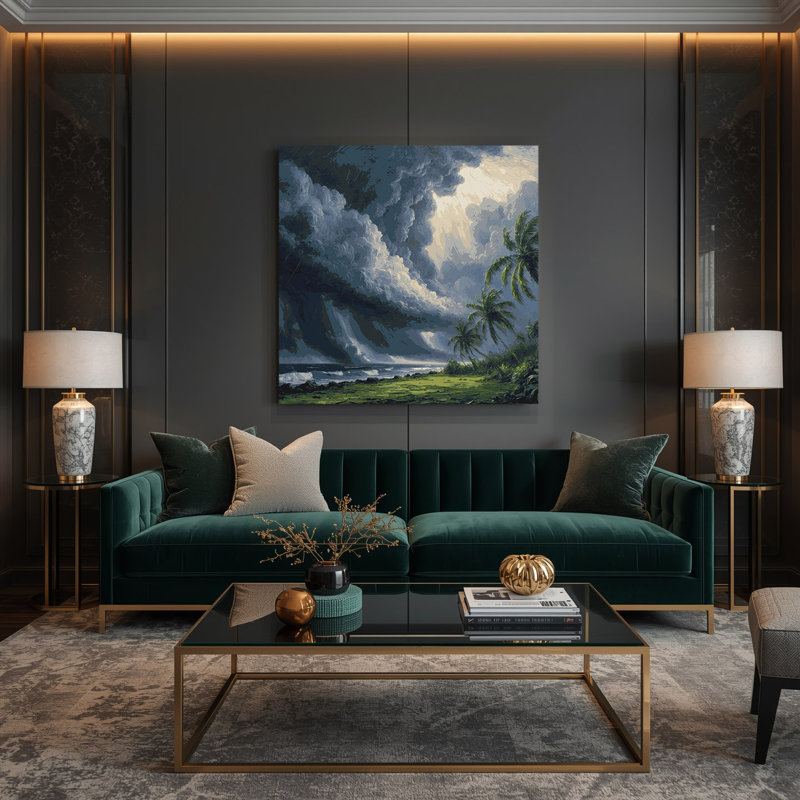 Toile grise hawaïenne avec nuages gris, H 32 po x l 32 po