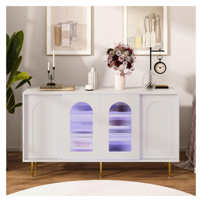 White Sideboard Buffet Cabinet with Storage - Engineered Wood, 55.12"x15.75"x30.31", Bedroom & Living Room Decor