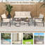 Ensemble de conversation pour patio 4 pièces, canapé 3 places, 2 chaises longues avec dossier en osier PE, structure en aluminium thermolaqué, accoudoirs à grain de bois et coussins épais et tables basses-1483253314
