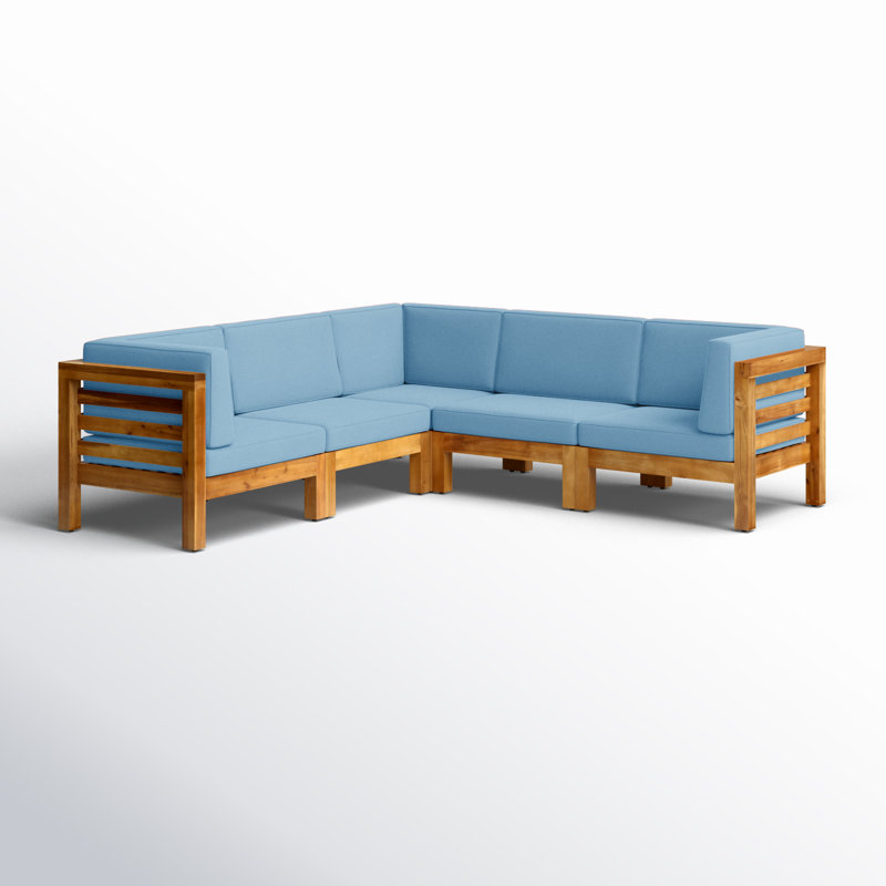 30.25'' Wide L-Shaped Patio Sectional with Cushions, Brown Frame / Blue Cushion