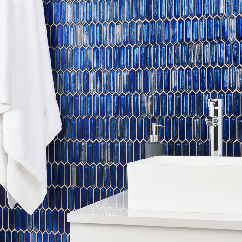Komorebi 1X3 Picket Polished Glass Mosaic Tile, Athens Blue