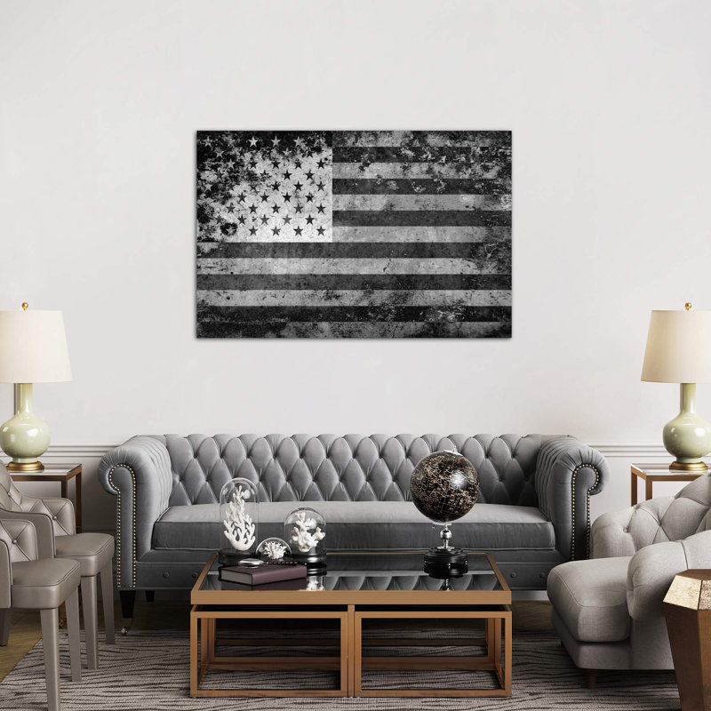 Usa "Melting Film" Flag In Black And White I - Print on Canvas, Wrapped Canvas, 101.6 cm H x 66.04 cm W x 1.91 cm D