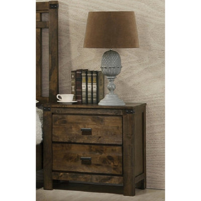 Rustic Brown Bedroom Nightstand - Solid Wood With 2 Drawers And Industrial Style Strong Construction For Easy Assembly Feature by Lark Manor