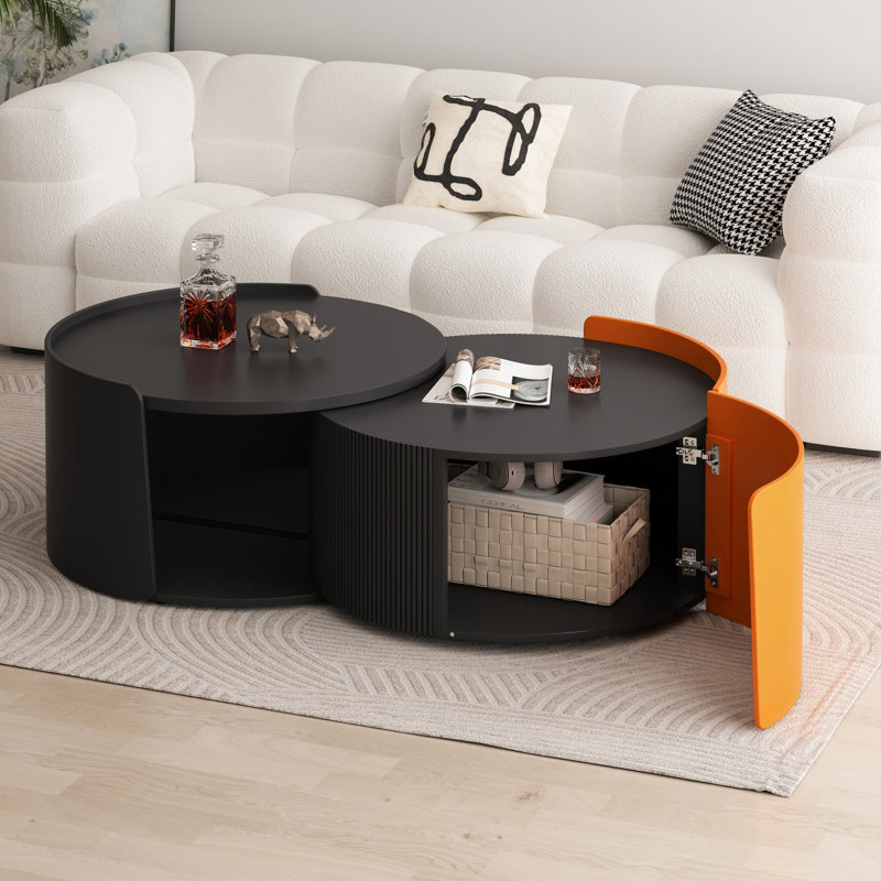 Nesting Coffee Table Set, Round Modern Side Tables With Extendable Sliding Top - No Assembly, Perfect For Small Spaces, Living Room & Office