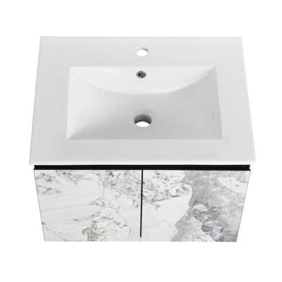 Meuble-lavabo mural 24 po avec lavabo en céramique et porte d'armoire à fermeture en douceur 24 po
